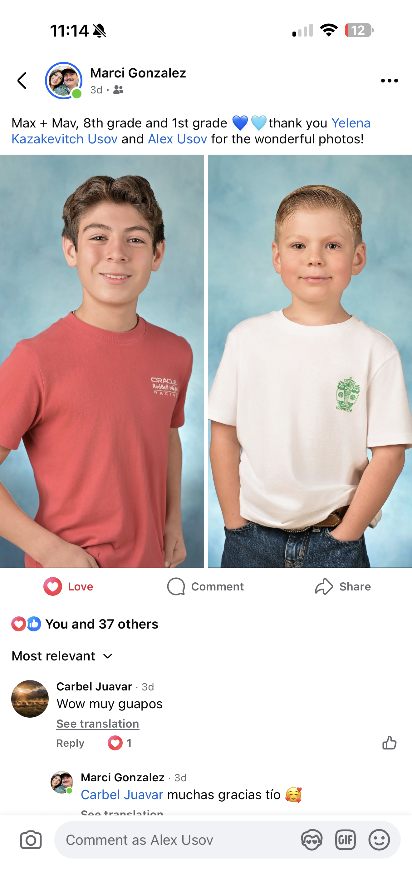 A Facebook post thanking SA Picture Day for school portraits.